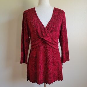 Connected | 90s Vintage Draped Red Floral Top